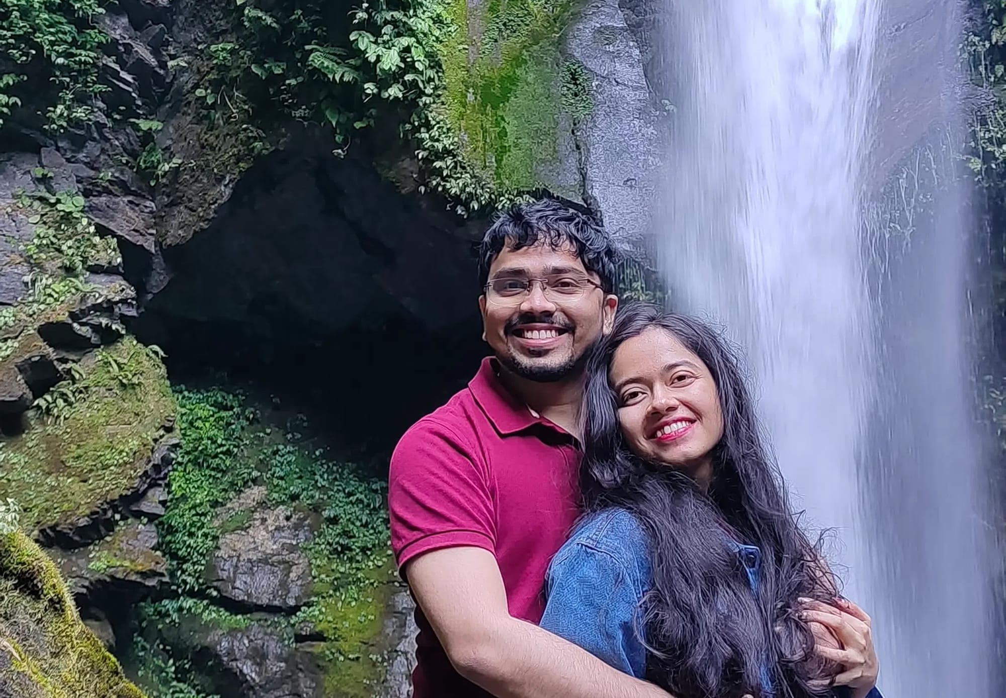 Amey and his wife at Bakthang Waterfall