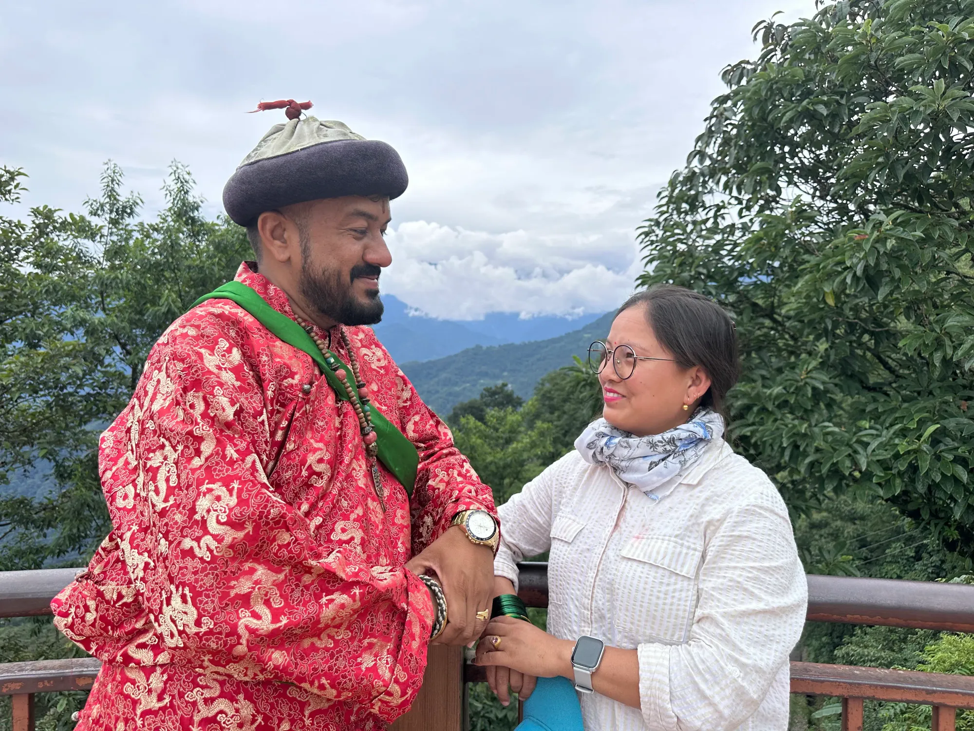 Basavaraj and his wife in traditional Sikkimese dress
