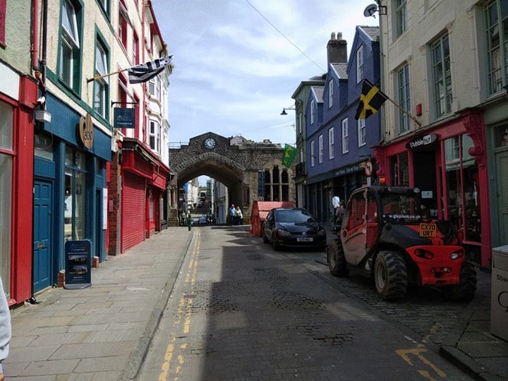 Title: Caernarfon Wales colourful street near the castle - Description: Caernarfon Wales colourful street near the castle