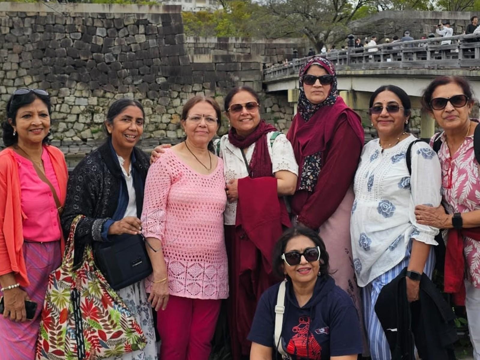 School friends at Osaka Castle in spring