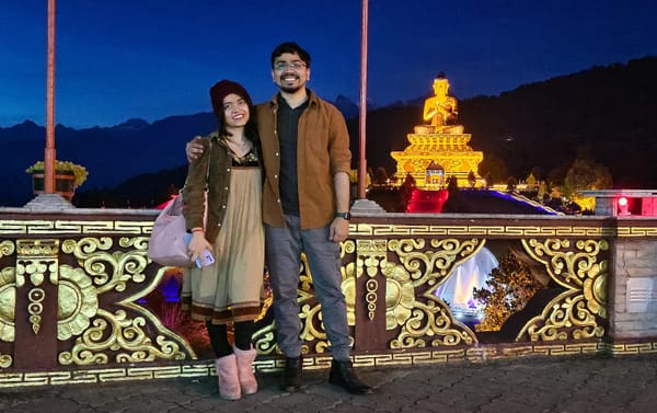Amey and his wife at Buddha Park of Ravangla